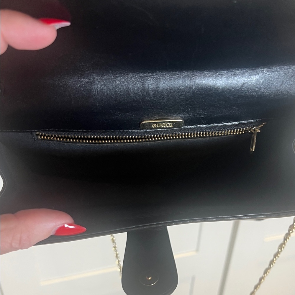 Vintage 70’s Gucci Black Leather handbag w/ Chain - Picture 12 of 13